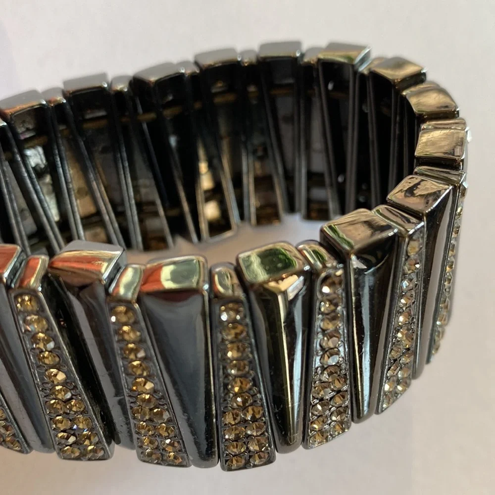 Black Rhinestone Wide Stretch Statement Bracelet !